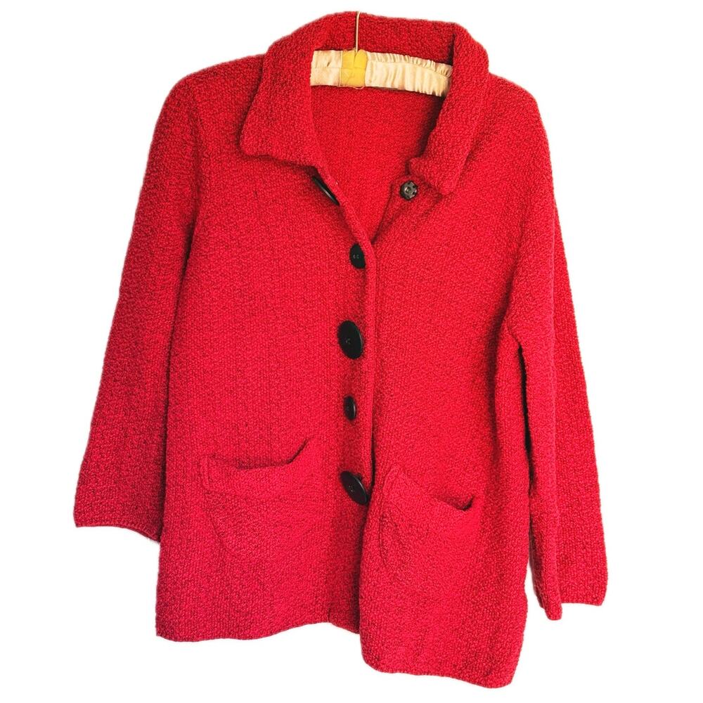 VTG Willow Womens Chunky Textured Button Cardigan Large Red Retro Twee Indie